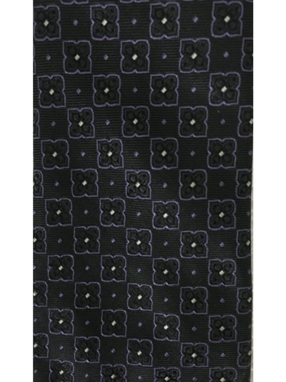 Nordstrom Mens Neck Tie Black Thin Stripe w Purple Silver Flowers 3 in W 48 in L